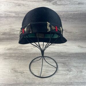 Vintage Cloche Bucket Black Felt Hat Brigitte Reg’d Italy Peggy XS Sz